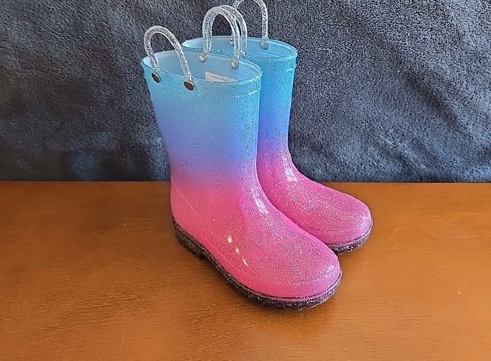 Kids Glitter Rain Boots - Pink and Blue
